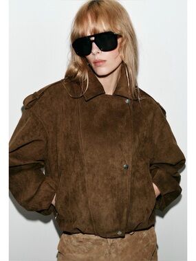Zara OVERSIZED FAUX SUEDE BIKER JACKET